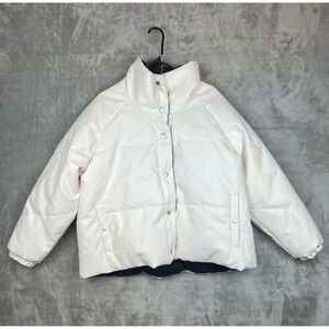 Alivia Ford 2X White Faux Leather Puffer Jacket Snap Front Mock Neck